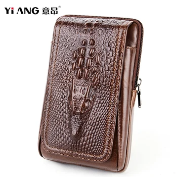 

YIANG Brand Genuine Leather Cowhide Men's Mobile Phone Pouch Skin Belt Fanny Pack Small Purse Bag Hip Bum Casual Male Waist Bag