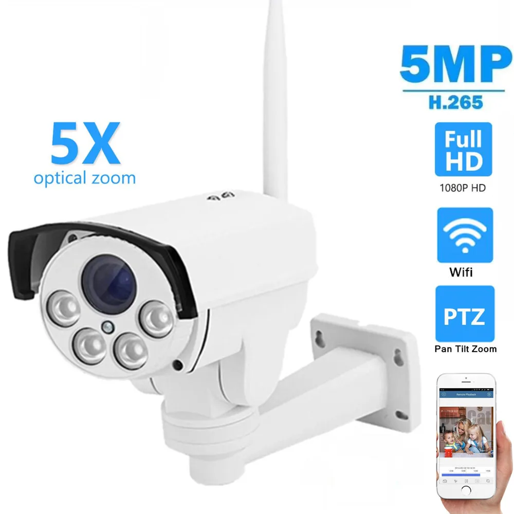 1080P 5MP Wireless WiFi IP Camera Outdoor PTZ 2.7-13.5mm Auto-Focus 5X 10X Optical Zoom CCTV Security Phone Remote View | Безопасность и