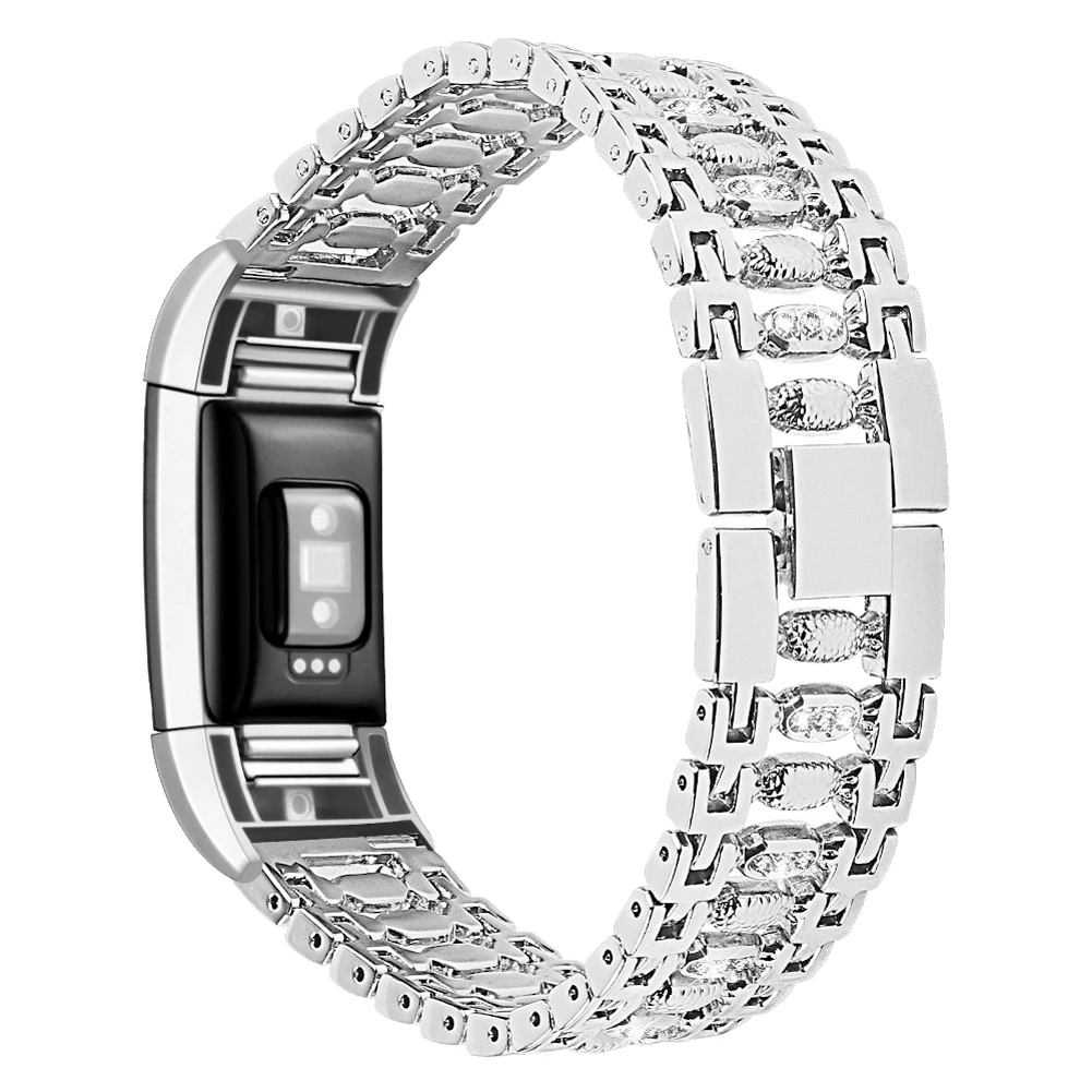 Watch Watch Band with Drill for Fitbit charge2 Drill strap Stainless steel watch band Replacement Wristband Watch Accessories