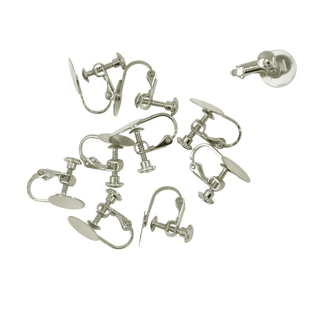 20pcs Gold silver color Tone Blank Earrings Bases with 12mm Flat Glue Pad Clip On Screw Earring Jewelry Findings for Non Pierced Ears