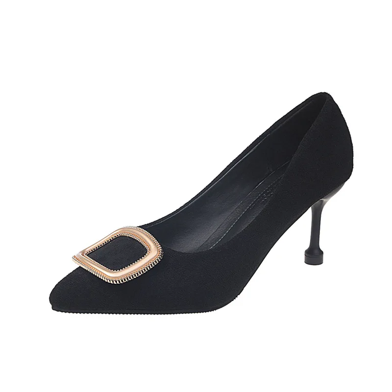 

Mu zi yi Women's-Style Single Shoes WOMEN'S Shoes Suede Low-Cut Versatile Thin Heeled High Heel Shoes Shoes