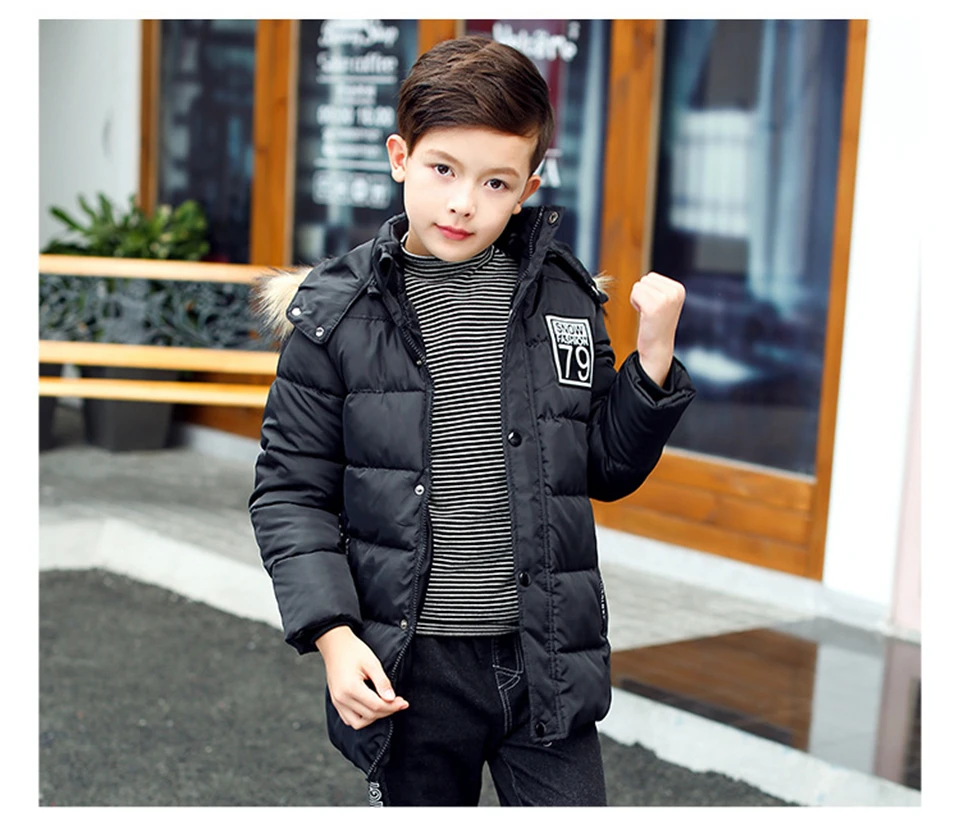 Детские зимние куртки новая куртка для больших мальчиков, парка верхняя одежда для подростков теплое плотное пуховое хлопковое пальто для маленьких мальчиков 4, 8, 10, 12, 15 лет - Цвет: Black