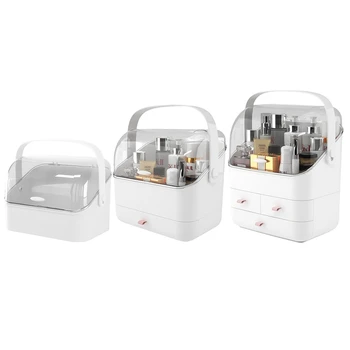 

High Quality Multi-Layer White Cosmetics Storage Box Transparent Desktop Storage Box Waterproof Drawer Beauty Box With Cover