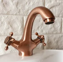

Antique Red Copper Brass Single Hole Deck Mounted Double Handles Bathroom Vessel Basin Sink Faucet Mixer Water Taps mnf390