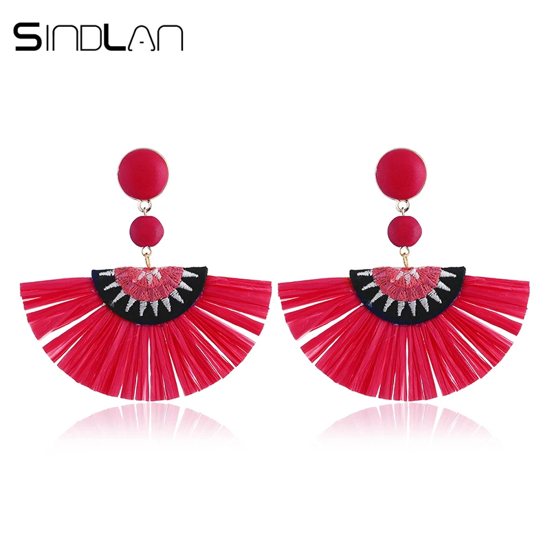 

Sindlan Traditional Chinese Sector Embroidery Earrings for Women Vintage Ethnic Fashion Boho Statement Earrings Brincos Jewelry