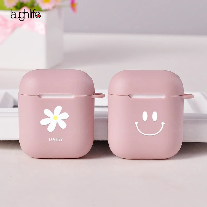 Простой чехол с ромашками и смайликами для Apple Airpods 2 1, ударопрочный чехол кораллового розового цвета, классный чехол s Для Air pods для Air pod, чехол