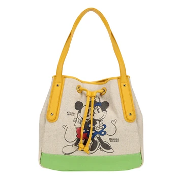 

Disney new Mickey mouse plush bag shoulder girl handbag women Bucket bag Drawstring High capacity cartoon lady canvas bag