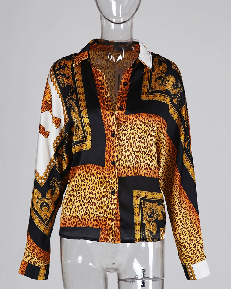 Цветная блузка с леопардовым принтом женская рубашка контрастным воротником