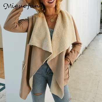 

Miguofan suede jackets coats women jackets coat knit sweater splice winter autumn long sleeve pocket cardigans jacket outwear