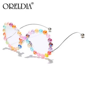 

Fashion Ladies Sunglasses Oval Colored Beads Sunglasses Retro Luxury Brand Designer Glasses Elegant Ladies Sunglasses 2020 Hot