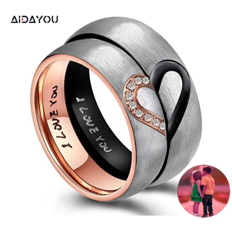I Love You Cuore Cuore Anelli Di Promessa In Acciaio Inox His & Hers Reale Di Coppia Di Nozze Di Fidanzamento Fasce Anello Superiore Acc288