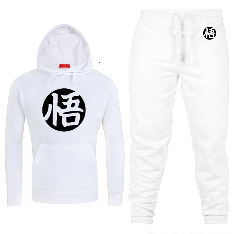 Аниме Dragon Ball Z Goku толстовки мужские повседневные толстовки хип хоп Harajuku модные флисовые уличные мужские толстовки брюки костюм 2 шт