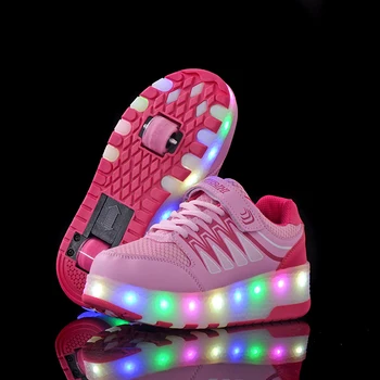 

Kids LED light roller shoes for boys girl luminous light up skate sneakers with on wheels kids roller skates