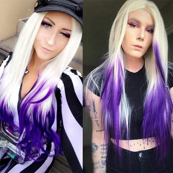 

Long Platinum Blonde Purple Ombre Synthetic Lace Front Wigs for Women High Density Temperature Lace Wig with Baby Hair Wig 24 In