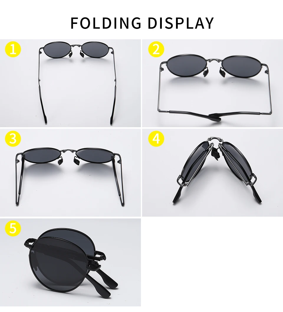 designer sunglasses for women Folding Polarized Round Sunglasses for women men Mirror UV400 lens Alloy Metal Frame Fashion Rectangular Classic Sunglasses big sunglasses for women
