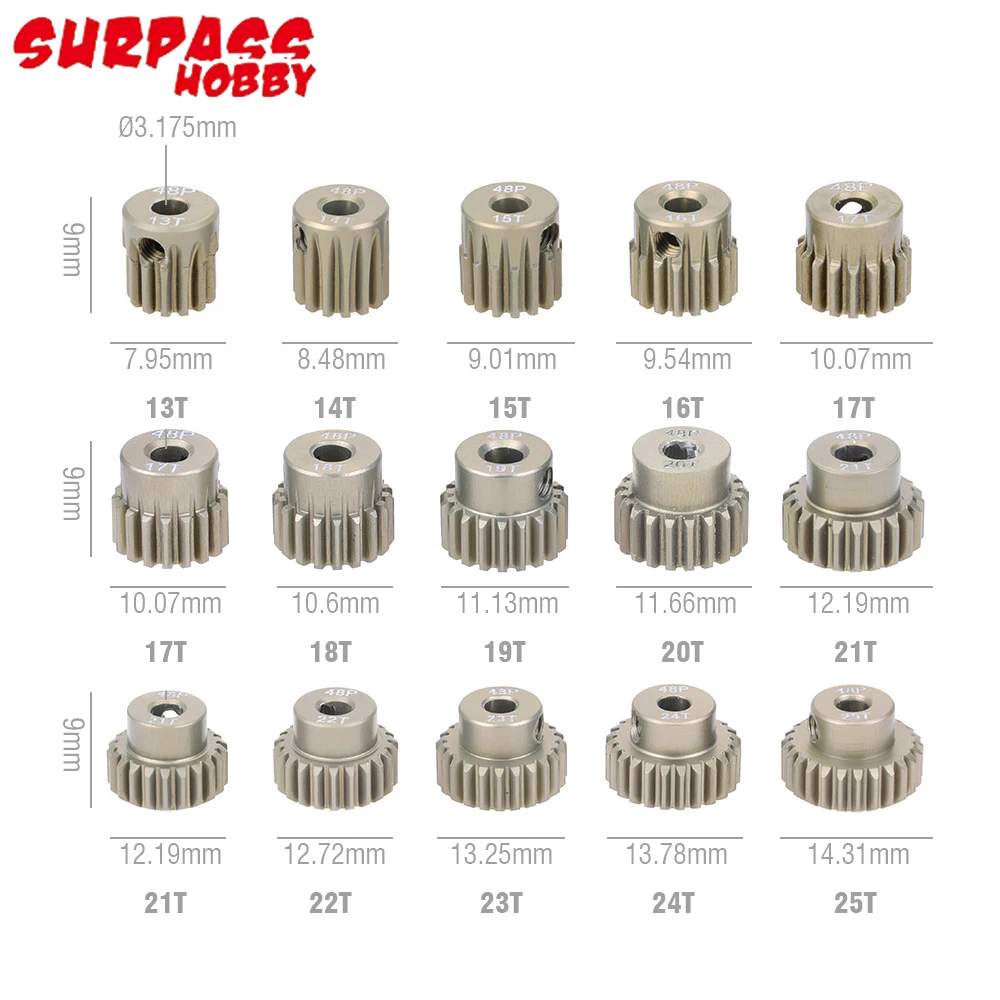 2 шт./лот Surpass Hobby 48DP 13T-48T 3,175 мм вал алюминиевые металлические шестерни для бесщеточного щеточного двигателя 1/10 RC модели автомобиля запчасти