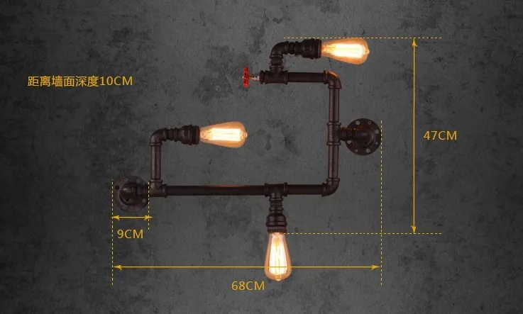 Новая мода Wroguht железные водопроводные трубы настенный светильник винтажный проходной светильник s Лофт железные настенные лампы Эдисона лампа накаливания кофе лампа - Цвет абажура: see chart