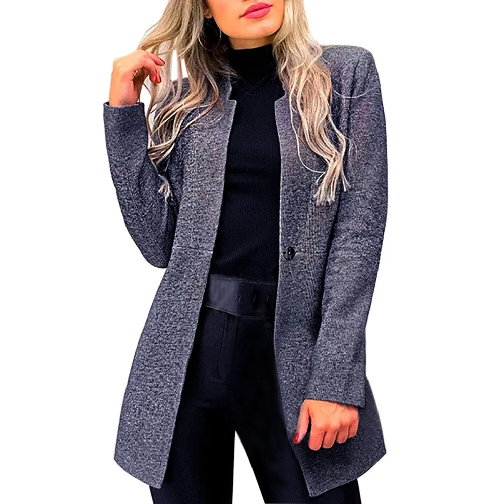 Cysincos Новые пальто женские средней длины Тренч приталенный Блейзер костюм шерстяное пальто Женская весенне-осенняя однотонная верхняя одежда на пуговицах - Цвет: Blue