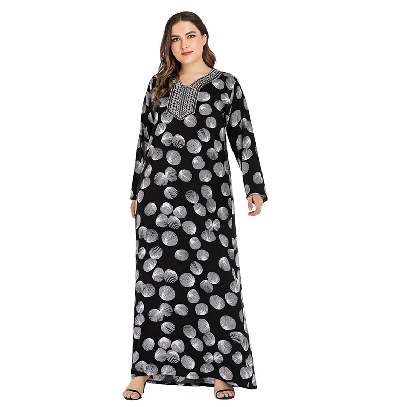 Новая мода мусульманское платье dubai abaya печатных платье с вышивкой марокканский Ближний Восток Оман большой Размеры Женская одежда