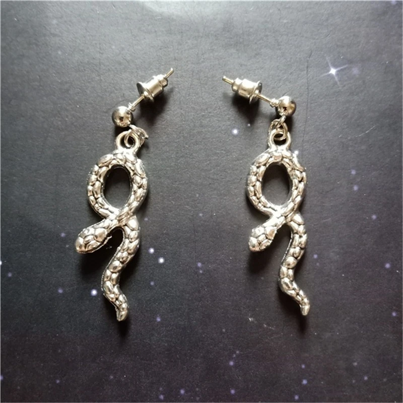 Orecchini A Serpente, Gioielli Serpente, Gioielli Serpente Con Ciondolo Serpente Color Argento Antico, Orecchini A Rettile, Regalo Amante Serpente