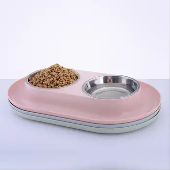 

Stainless Steel Pet Dog Double Bowls Pet Food Water Plate Food Basin Puppy Splash-Proof Design Feeding Bowl Pet Feeding Supplies