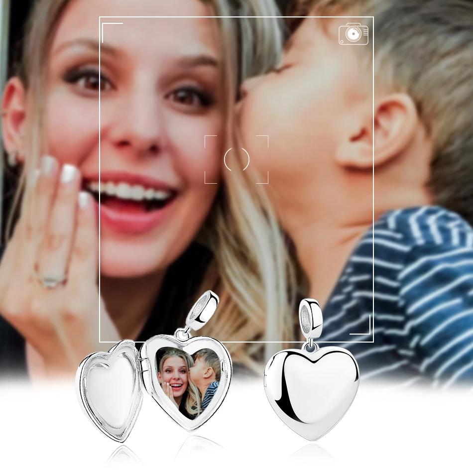 Kaufen ELESHE Nach Foto 925 Sterling Silber Charm Bead Fit Pandora Armband Halskette DIY Herz Anhänger Personalisierte Schmuck Geschenk