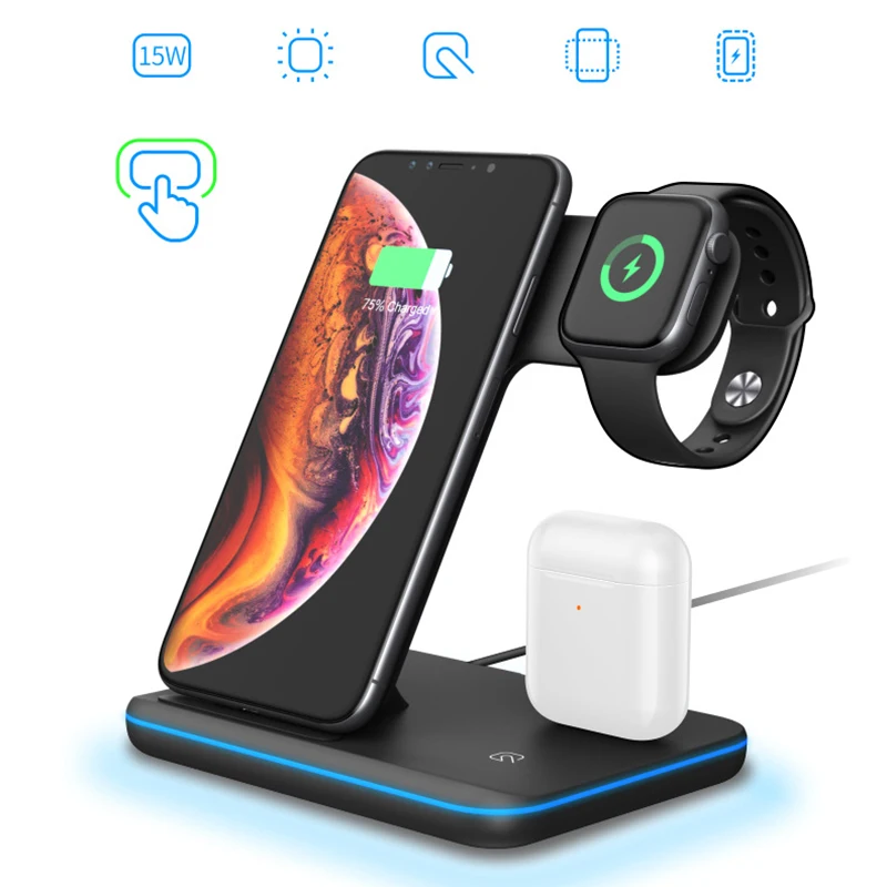 

Newly Mobile Phone Wireless Charger 15W Fast Charging 3 in 1 for Smart Watch Earphone