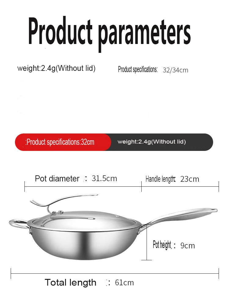 Wok нержавеющая сталь без покрытия антипригарная сковорода-Вок газовая, индукционная плита Бытовая кастрюля для приготовления пищи кухонные горшки и кухонные сковороды