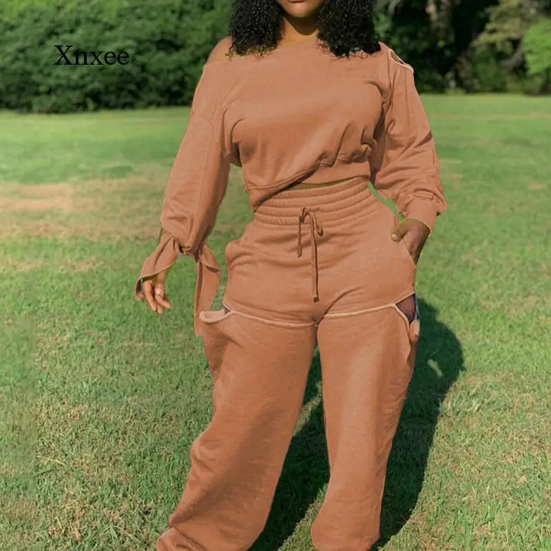 

Осень-зима Женский комплект из двух предметов с открытыми плечами с галстуком-бабочкой с длинными рукавами комбинезон прямого силуэта уличная комбинезон цельный комбинезон