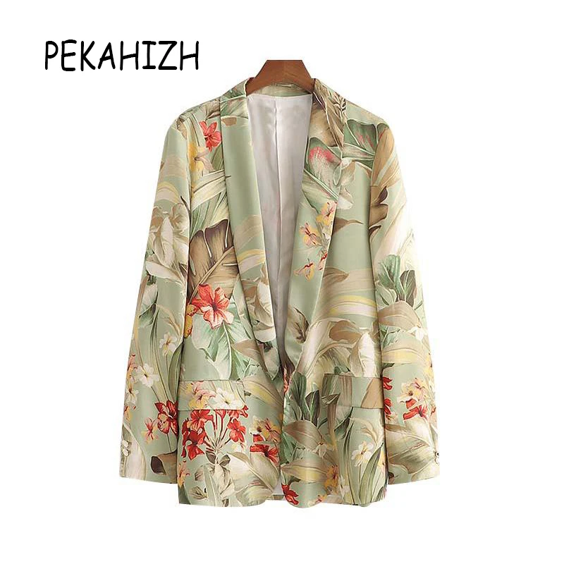 Женский пиджак пальто с длинными рукавами boho женские блейзеры и куртки повседневные корейские блейзеры с цветами и листьями с принтом mujer