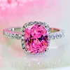 Luxury Female Girl Princess Pink Stone Ring Boho Silver Color Wedding Band Ring Promise Love Engagement Rings For Women ► Photo 1/6
