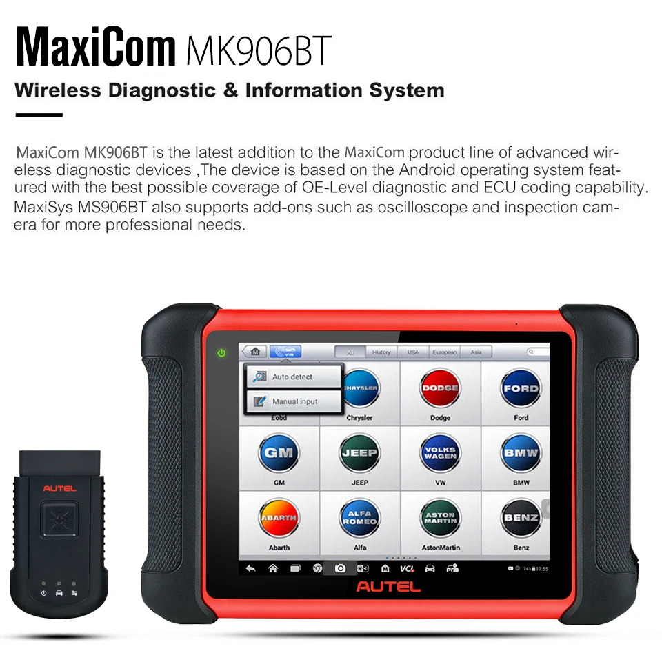 Диагностический сканер Autel MaxiCom MK906BT PRO супер планшет с функцией кодирования ECU MS908P