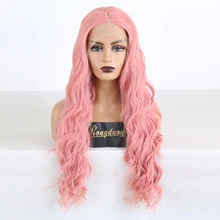 RONGDUOYI, розовый цвет, волнистые синтетические парики на кружеве для женщин, длинные, половина, завязанные вручную волосы на фронте, парик для косплея с боковой частью