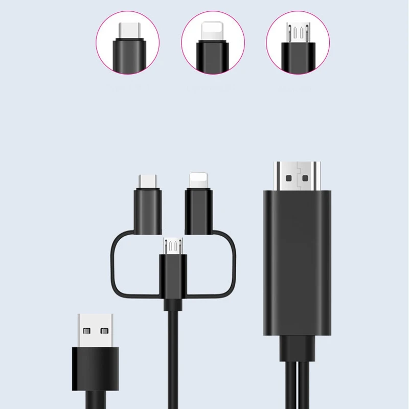 USB к HDMI зеркальный литой кабель с аудио MHL для IPhone IPad Apple интерфейс Android телефон светодиодный tv Micro-usb type C к HDMI