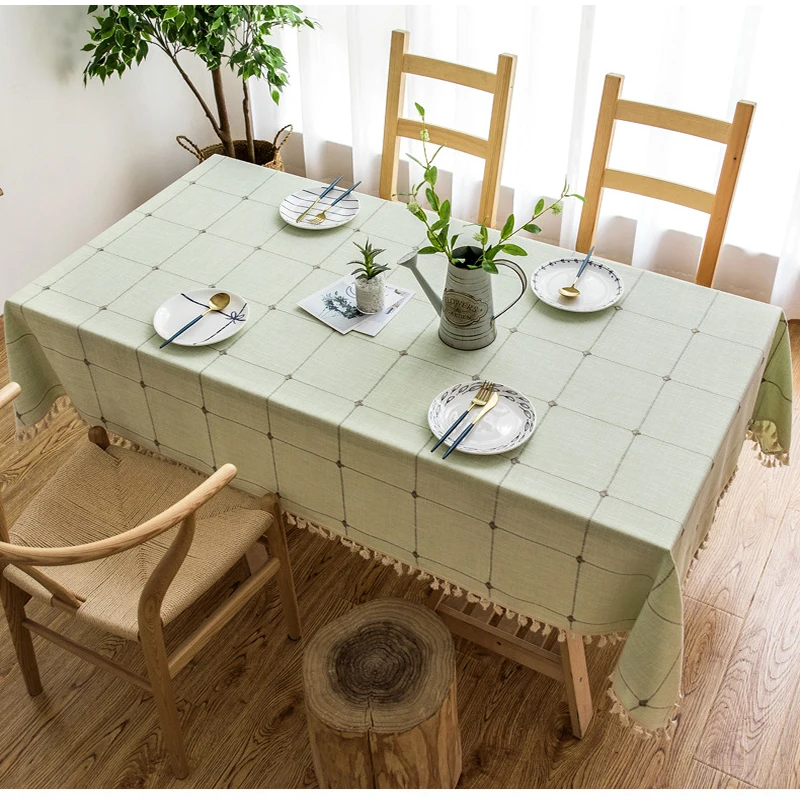 

Embroidered cotton linen lattice tassel rectangular Tablecloth Waterproof Oilproof kitchen dining Table colth Cover Mat washable