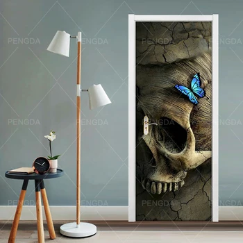 

Home Decor Door Stickers Skeleton Butterfly Renew PVC Mural Paper Print Artwork Picture Self Adhesive Waterproof For Living Room