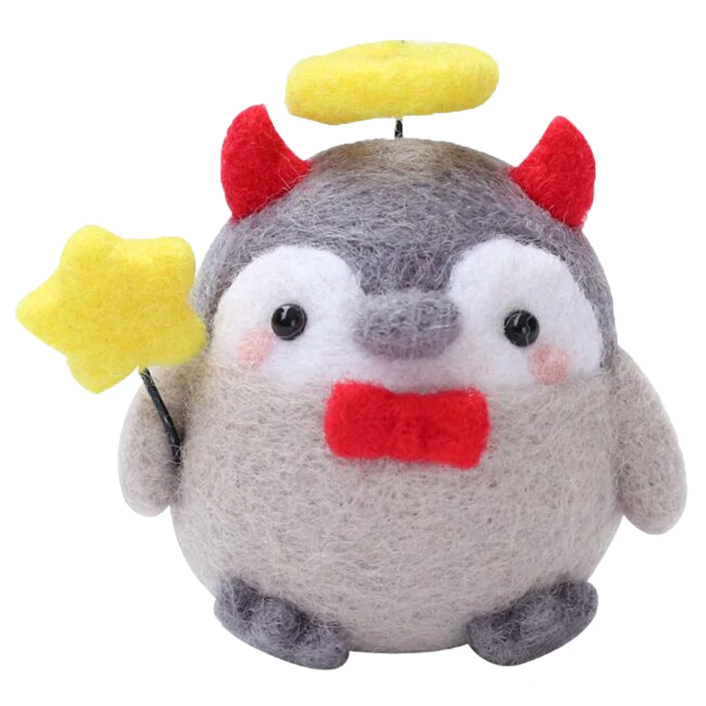 Lovely Penguin Needle Felting Kit 4 Needles Pure 66s 100% Wool Fiber Felting Foam Mat Doll Making Compact Felting Supplies Set