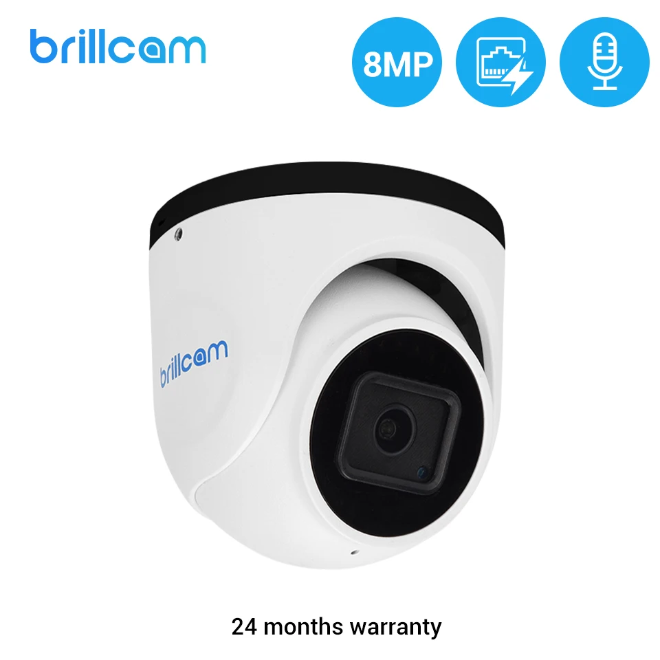 Brillcam 8MP Poe IP Camera Outdoor 4K IR Dome security camera night vision Weatherproof Micro Sd Built In Microphone IP Camera