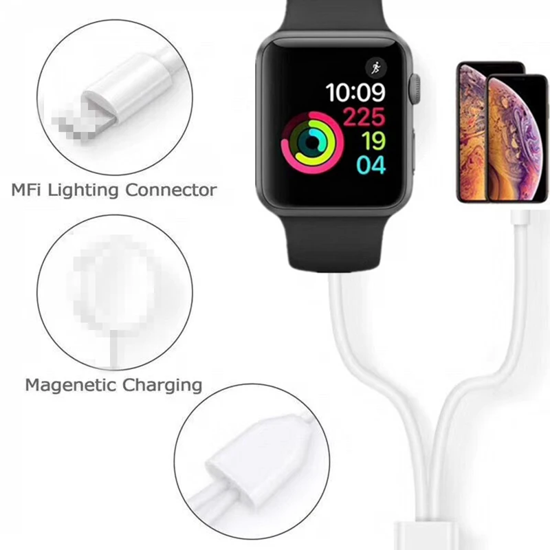 

2 in 1 Wireless Charger for Apple Watch Series 5/4/3/2/1 USB Magnetic charging 1.2m Cable for iWatch iPhone X Xs Max 11 Pro Max