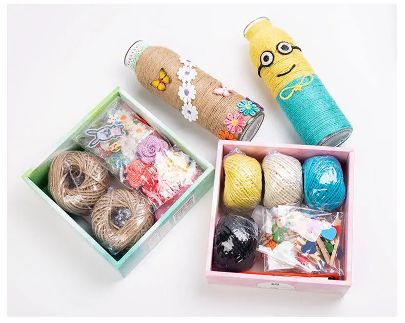 

Set of Boxed Children's Creative Handmade Material Package DIY Handmade Jute Rope Retro Decoration Crafts Ornaments