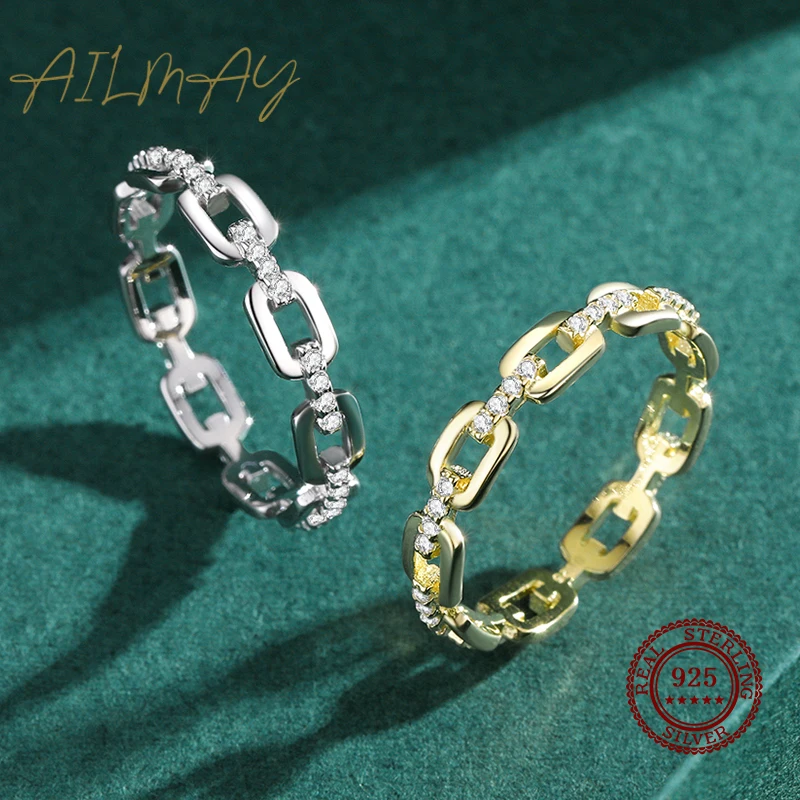 Ailmay 클리어 지르콘 진짜  패션 골든 컬러 손가락 반지 여성을위한 여자 파티 액세서리 쥬얼리