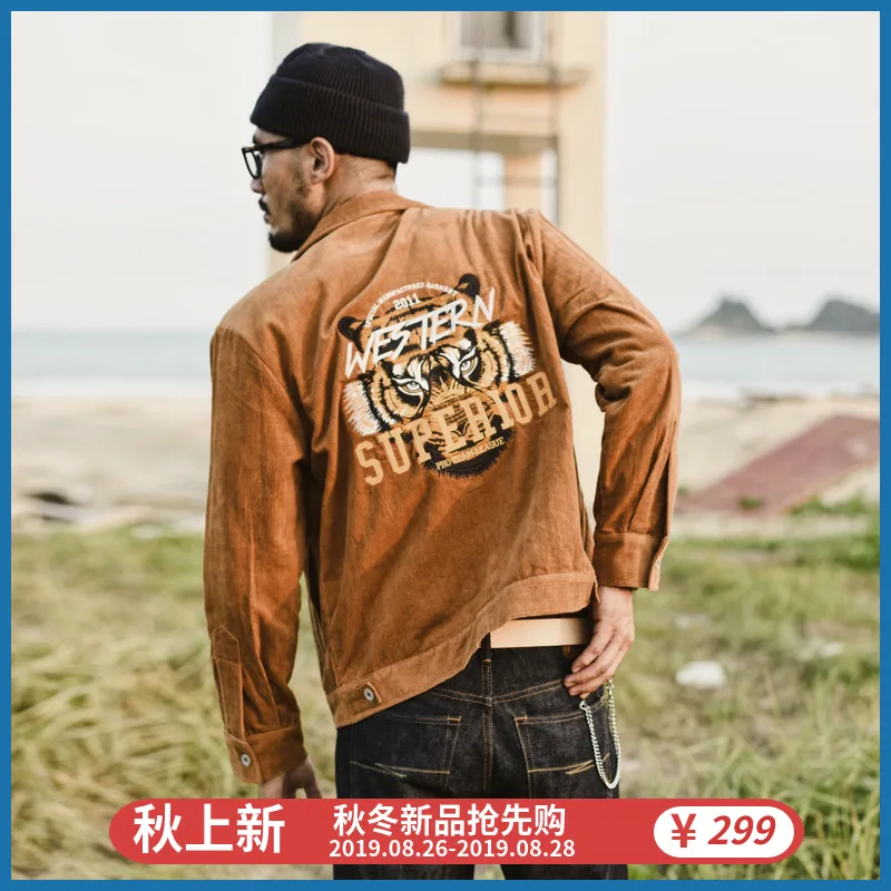 

SauceZhan Ffa Agricultural Association Jacket Tiger Head Embroidery Jacket Corduroy Jacket Mens Jackets and Coats Thermal Jacket
