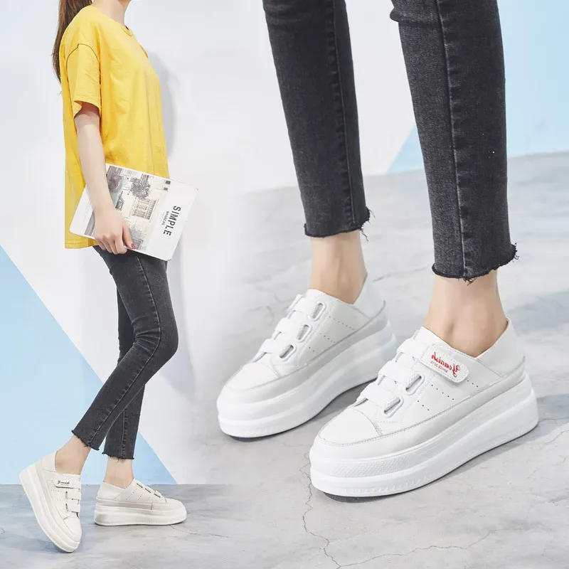

2019 Autumn Thick Bottomed White Shoes Women's Versatile Shoes Online Celebrity Extra High Breathable Korean-style Genuine Leath