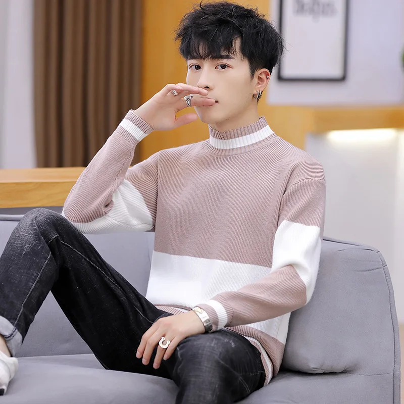 Men's sweater spring and autumn new leisure semi-high collar knitted sweater stretch Pullover Men's sweater spring and autumn new leisure semi-high collar knitted sweater stretch Pullover