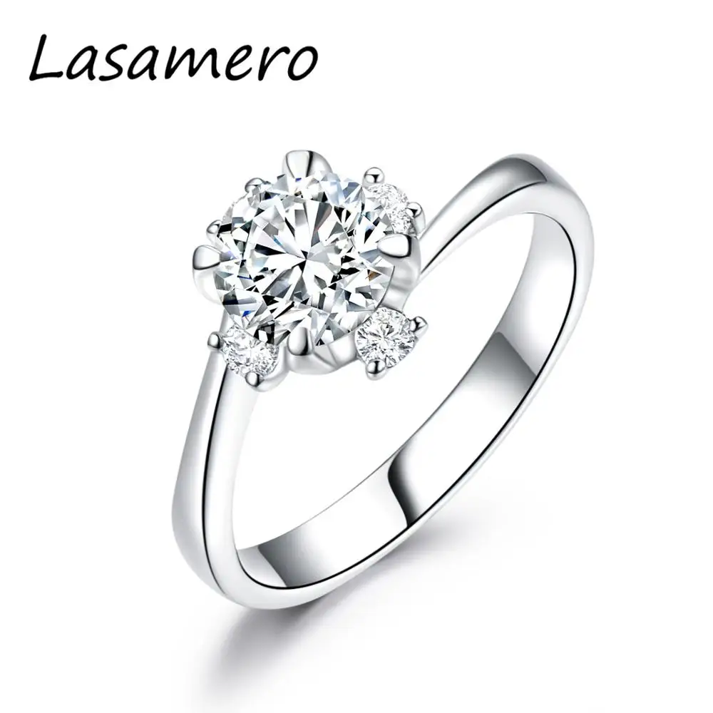 LASAMERO, уникальное кольцо ручной работы, 1.00CT, круглая огранка, 6,5 мм, бесцветное кольцо с муассанитами, кольцо для помолвки, твердое, 14K золото