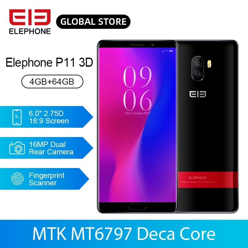 ELEPHONE P11 3D MTK6797T Deca Core смартфон 4 Гб 64 6 0 дюйма 18:9 экран 16 Мп задняя камера 3200 мАч 4G Android