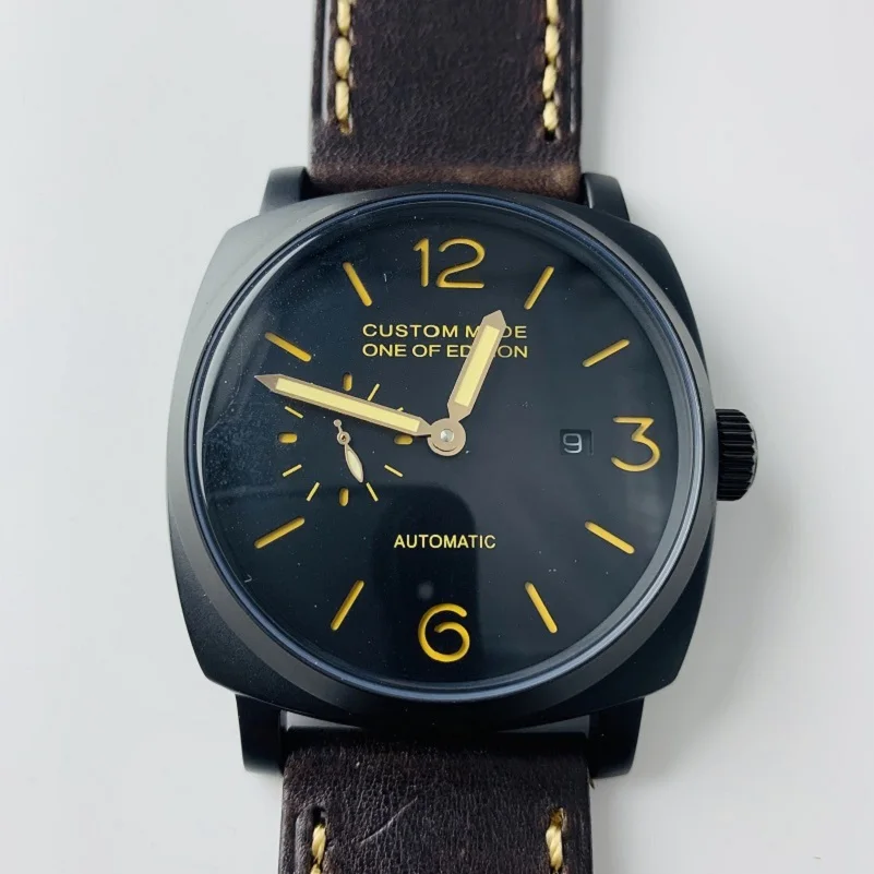 

Men's Watch Automatic Clock Gold Stainless Steel Case Luminous Sapphire Handmade Leather Strap Watch Men's AAA