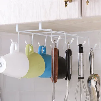 

Under Shelf Storage Home Seamless Kitchen Storage Rack Nail-free Hanging Wrought Iron Wardrobe Hook Kitchen Organizer M8u