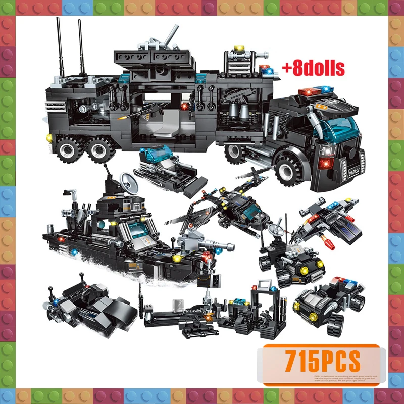 

715pcs City Police Station Building Blocks Compatible Legoingly City SWAT Team Truck Blocks Educational Toy for Boys Children