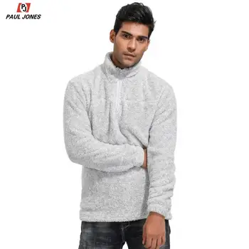 

PAUL JONES Men's Fleece Pullover Tops Long Sleeves Stand Collar Sweatshirt 1/4 Zipper Sherpa Grey Teddy Bear Pullovers PJA02005